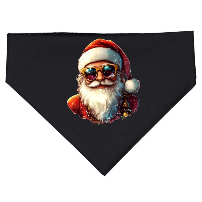 Santa With Sunglasses Funny Christmas Matching Family USA-Made Doggie Bandana