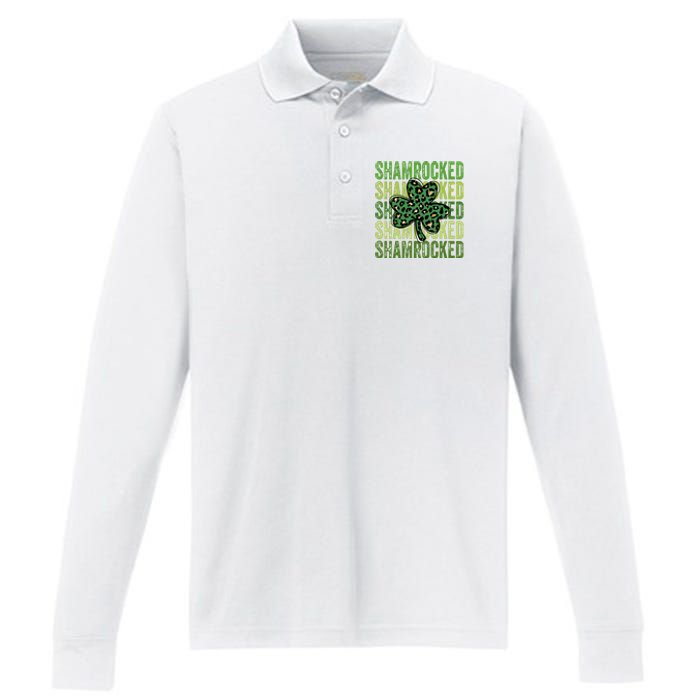 Shamrocked Womens St Patty's Cute St Paddy's Day Retro Irish Performance Long Sleeve Polo