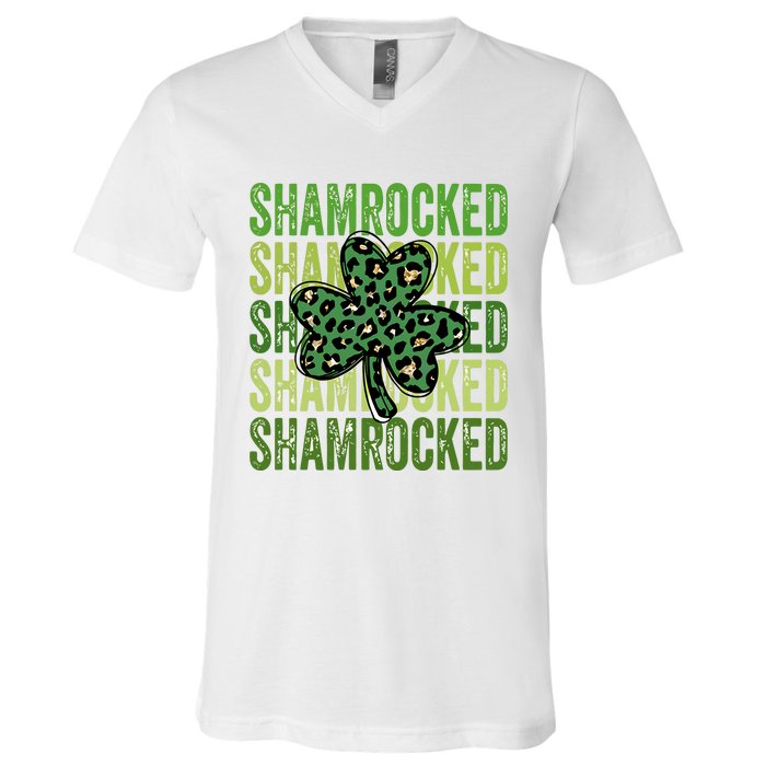 Shamrocked Womens St Patty's Cute St Paddy's Day Retro Irish V-Neck T-Shirt