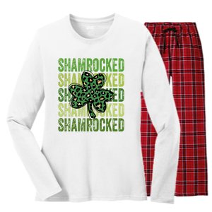 Shamrocked Womens St Patty's Cute St Paddy's Day Retro Irish Women's Long Sleeve Flannel Pajama Set 