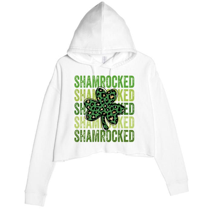 Shamrocked Womens St Patty's Cute St Paddy's Day Retro Irish Crop Fleece Hoodie