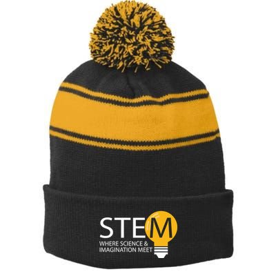 Stem Where Science & Imagination Meet Funny Stripe Pom Pom Beanie