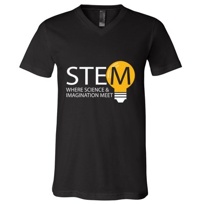 Stem Where Science & Imagination Meet Funny V-Neck T-Shirt