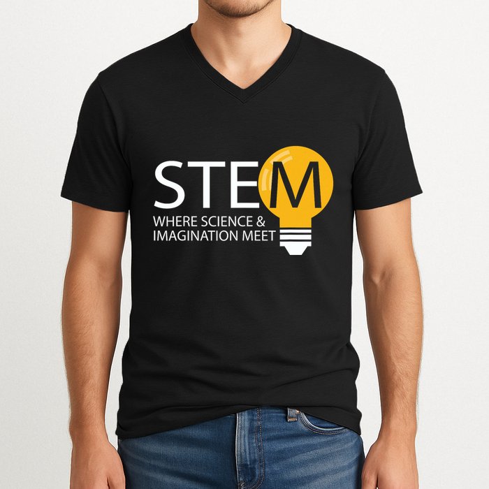 Stem Where Science & Imagination Meet Funny V-Neck T-Shirt