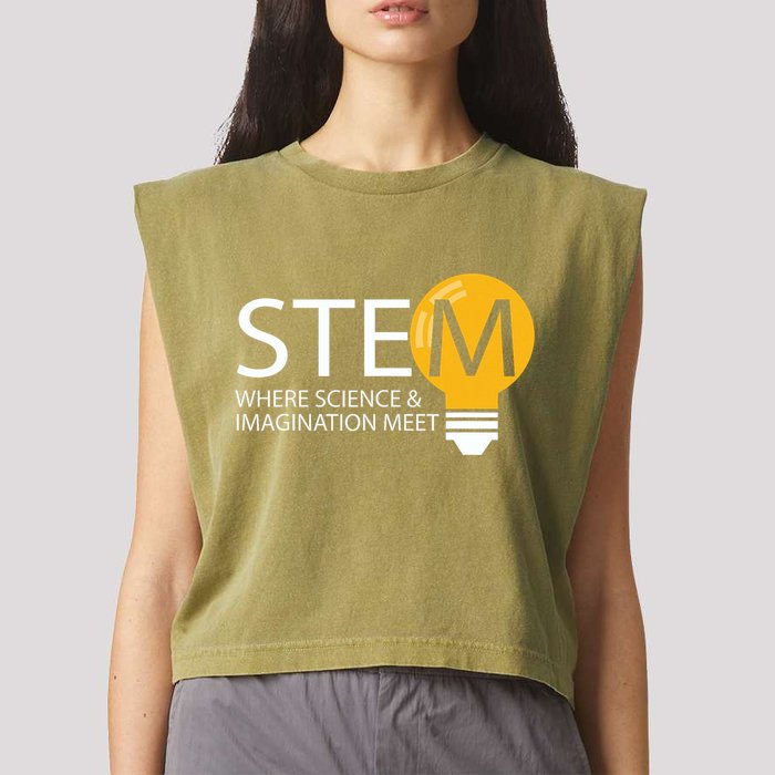 Stem Where Science & Imagination Meet Funny Garment-Dyed Women's Muscle Tee