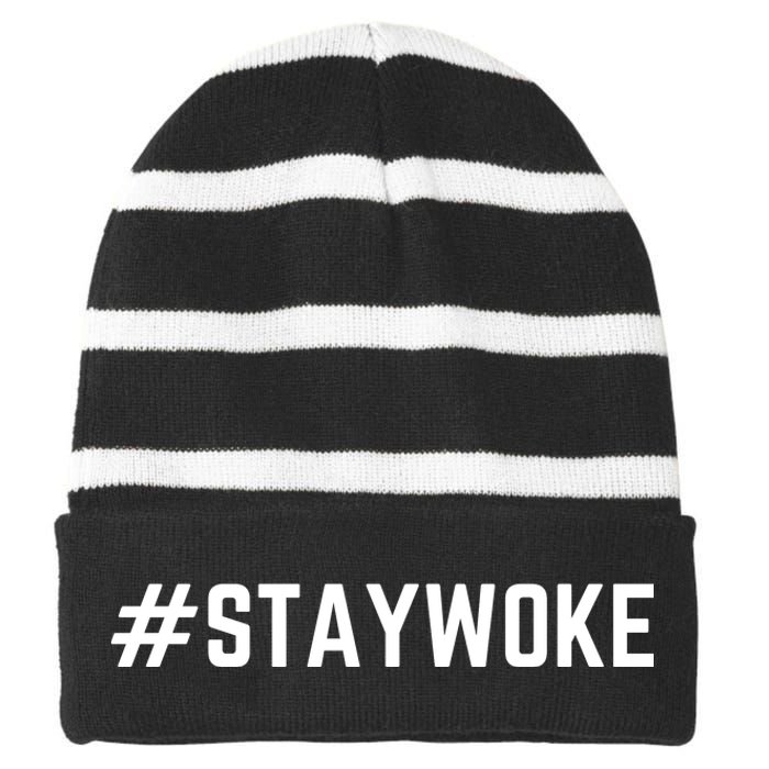 Stay Woke #Staywoke Striped Beanie with Solid Band