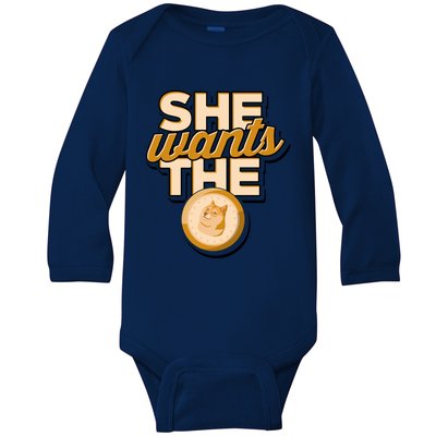 She Wants The D – Doge Altcoin Cryptocurrency Gift Baby Long Sleeve Bodysuit