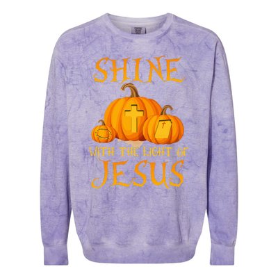 Shine With The Light Of Jesus Christian Halloween Pumpkin Colorblast Crewneck Sweatshirt