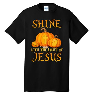 Shine With The Light Of Jesus Christian Halloween Pumpkin Tall T-Shirt