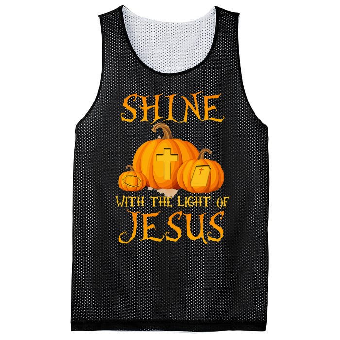 Shine With The Light Of Jesus Christian Halloween Pumpkin Mesh Reversible Basketball Jersey Tank