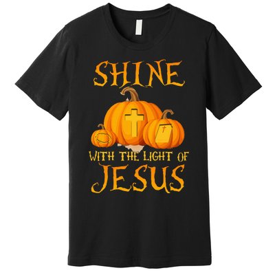 Shine With The Light Of Jesus Christian Halloween Pumpkin Premium T-Shirt