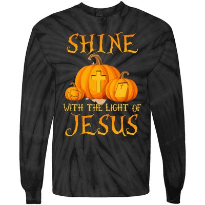 Shine With The Light Of Jesus Christian Halloween Pumpkin Tie-Dye Long Sleeve Shirt