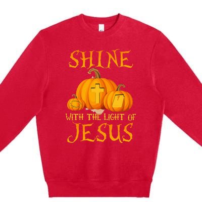 Shine With The Light Of Jesus Christian Halloween Pumpkin Premium Crewneck Sweatshirt