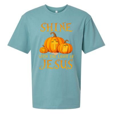 Shine With The Light Of Jesus Christian Halloween Pumpkin Sueded Cloud Jersey T-Shirt