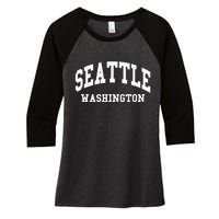 Seattle Washington Throwback Design Classic Women's Tri-Blend 3/4-Sleeve Raglan Shirt