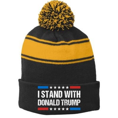 Stand With Trump Support Our President Donald Trump, Trump Indicted Stripe Pom Pom Beanie