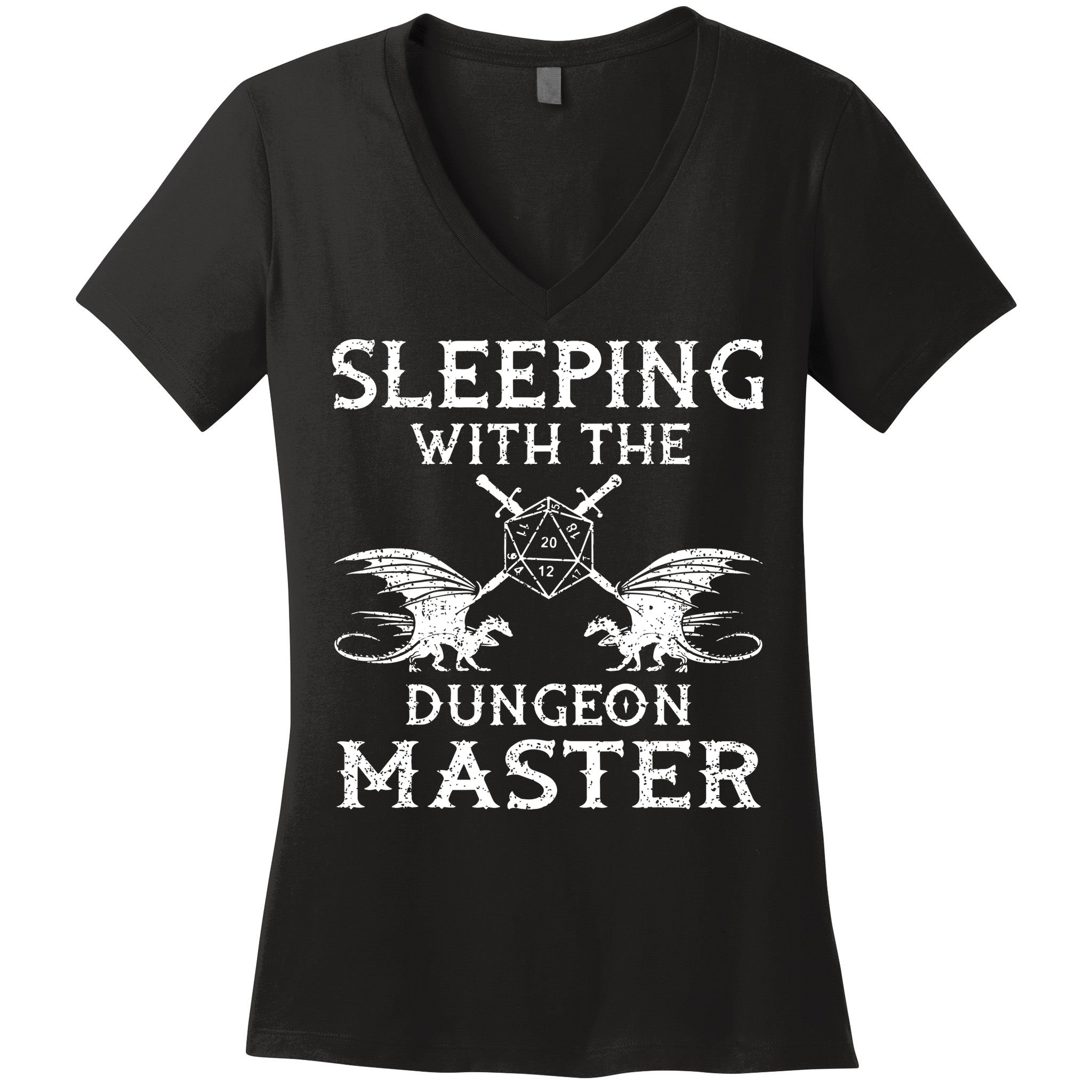 Sleeping With The Dungeon Dragons Master Funny Gamer RPG Women's V-Neck T-Shirt