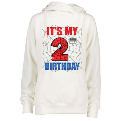 Spider Web Two 2 Years Old Its My 2nd Birthday Boy Party Womens Funnel Neck Pullover Hood