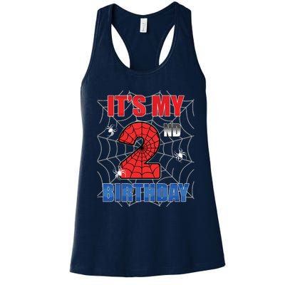 Spider Web Two 2 Years Old Its My 2nd Birthday Boy Party Women's Racerback Tank