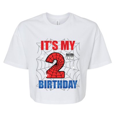 Spider Web Two 2 Years Old Its My 2nd Birthday Boy Party Bella+Canvas Jersey Crop Tee