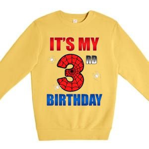 Spider Web Three 3 Years Old ItS My 3rd Birthday Boy Party Premium Crewneck Sweatshirt