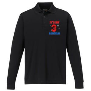 Spider Web Three 3 Years Old ItS My 3rd Birthday Boy Party Performance Long Sleeve Polo