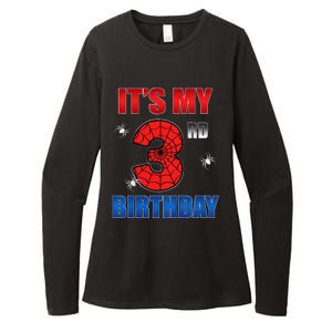 Spider Web Three 3 Years Old ItS My 3rd Birthday Boy Party Womens CVC Long Sleeve Shirt