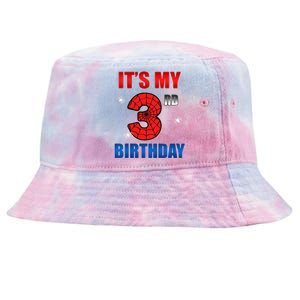 Spider Web Three 3 Years Old ItS My 3rd Birthday Boy Party Tie-Dyed Bucket Hat