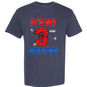 Spider Web Three 3 Years Old ItS My 3rd Birthday Boy Party Garment-Dyed Heavyweight T-Shirt