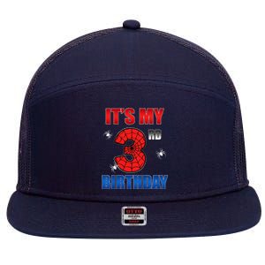 Spider Web Three 3 Years Old ItS My 3rd Birthday Boy Party 7 Panel Mesh Trucker Snapback Hat