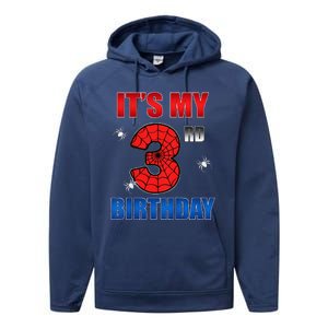 Spider Web Three 3 Years Old ItS My 3rd Birthday Boy Party Performance Fleece Hoodie