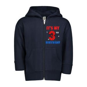 Spider Web Three 3 Years Old ItS My 3rd Birthday Boy Party Toddler Zip Fleece Hoodie