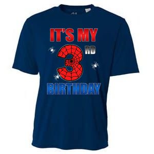 Spider Web Three 3 Years Old ItS My 3rd Birthday Boy Party Cooling Performance Crew T-Shirt