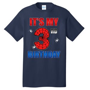 Spider Web Three 3 Years Old ItS My 3rd Birthday Boy Party Tall T-Shirt