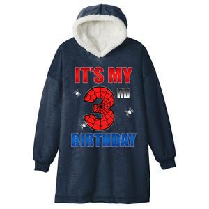 Spider Web Three 3 Years Old ItS My 3rd Birthday Boy Party Hooded Wearable Blanket