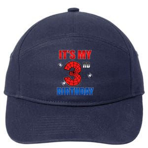 Spider Web Three 3 Years Old ItS My 3rd Birthday Boy Party 7-Panel Snapback Hat