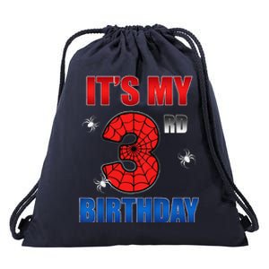 Spider Web Three 3 Years Old ItS My 3rd Birthday Boy Party Drawstring Bag