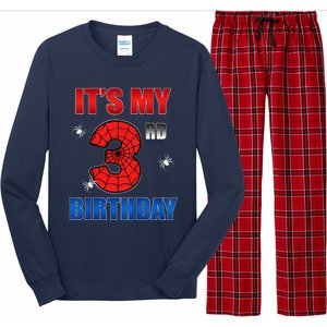 Spider Web Three 3 Years Old ItS My 3rd Birthday Boy Party Long Sleeve Pajama Set