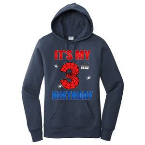 Spider Web Three 3 Years Old ItS My 3rd Birthday Boy Party Women's Pullover Hoodie