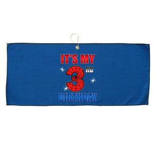 Spider Web Three 3 Years Old ItS My 3rd Birthday Boy Party Large Microfiber Waffle Golf Towel