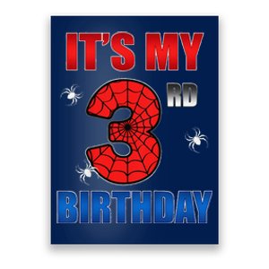 Spider Web Three 3 Years Old ItS My 3rd Birthday Boy Party Poster