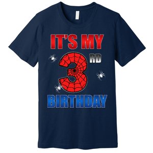 Spider Web Three 3 Years Old ItS My 3rd Birthday Boy Party Premium T-Shirt