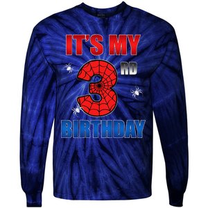 Spider Web Three 3 Years Old ItS My 3rd Birthday Boy Party Tie-Dye Long Sleeve Shirt