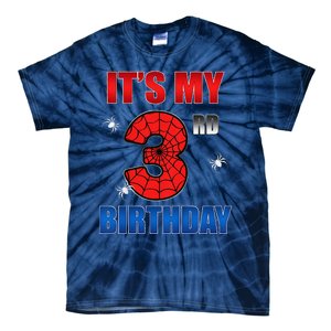 Spider Web Three 3 Years Old ItS My 3rd Birthday Boy Party Tie-Dye T-Shirt