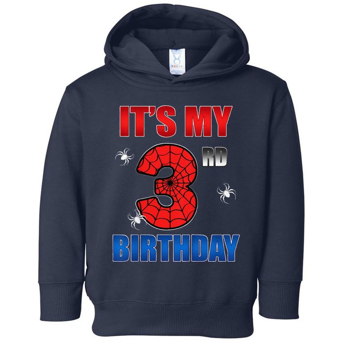 Spider Web Three 3 Years Old ItS My 3rd Birthday Boy Party Toddler Hoodie