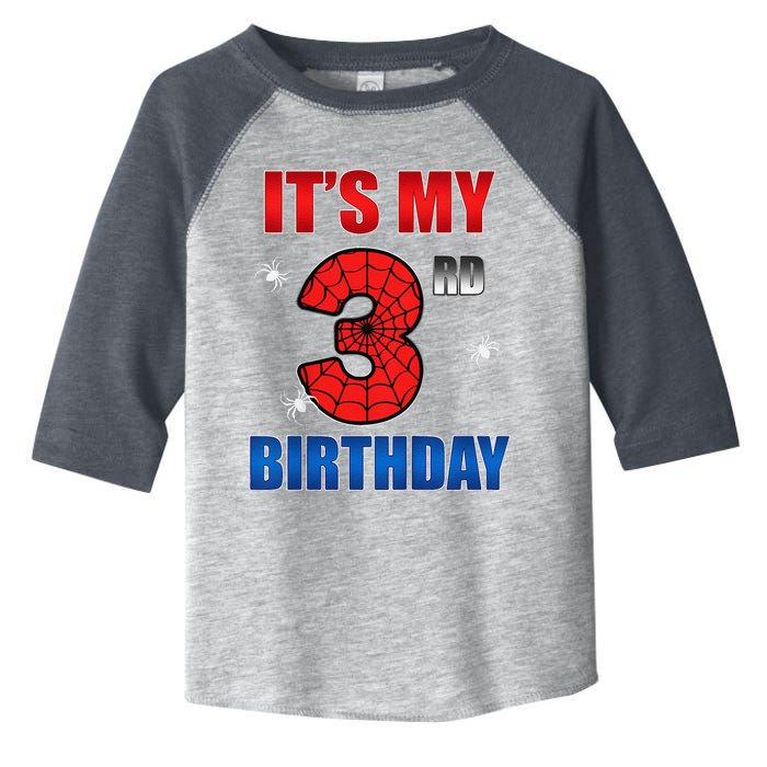 Spider Web Three 3 Years Old ItS My 3rd Birthday Boy Party Toddler Fine Jersey T-Shirt