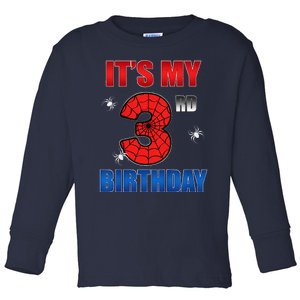 Spider Web Three 3 Years Old ItS My 3rd Birthday Boy Party Toddler Long Sleeve Shirt