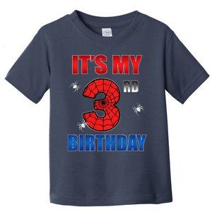 Spider Web Three 3 Years Old ItS My 3rd Birthday Boy Party Toddler T-Shirt