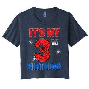 Spider Web Three 3 Years Old ItS My 3rd Birthday Boy Party Women's Crop Top Tee