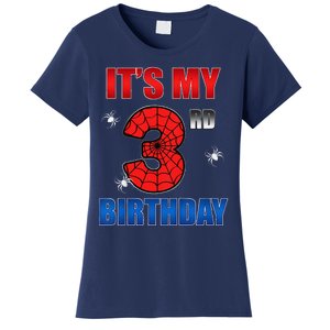 Spider Web Three 3 Years Old ItS My 3rd Birthday Boy Party Women's T-Shirt